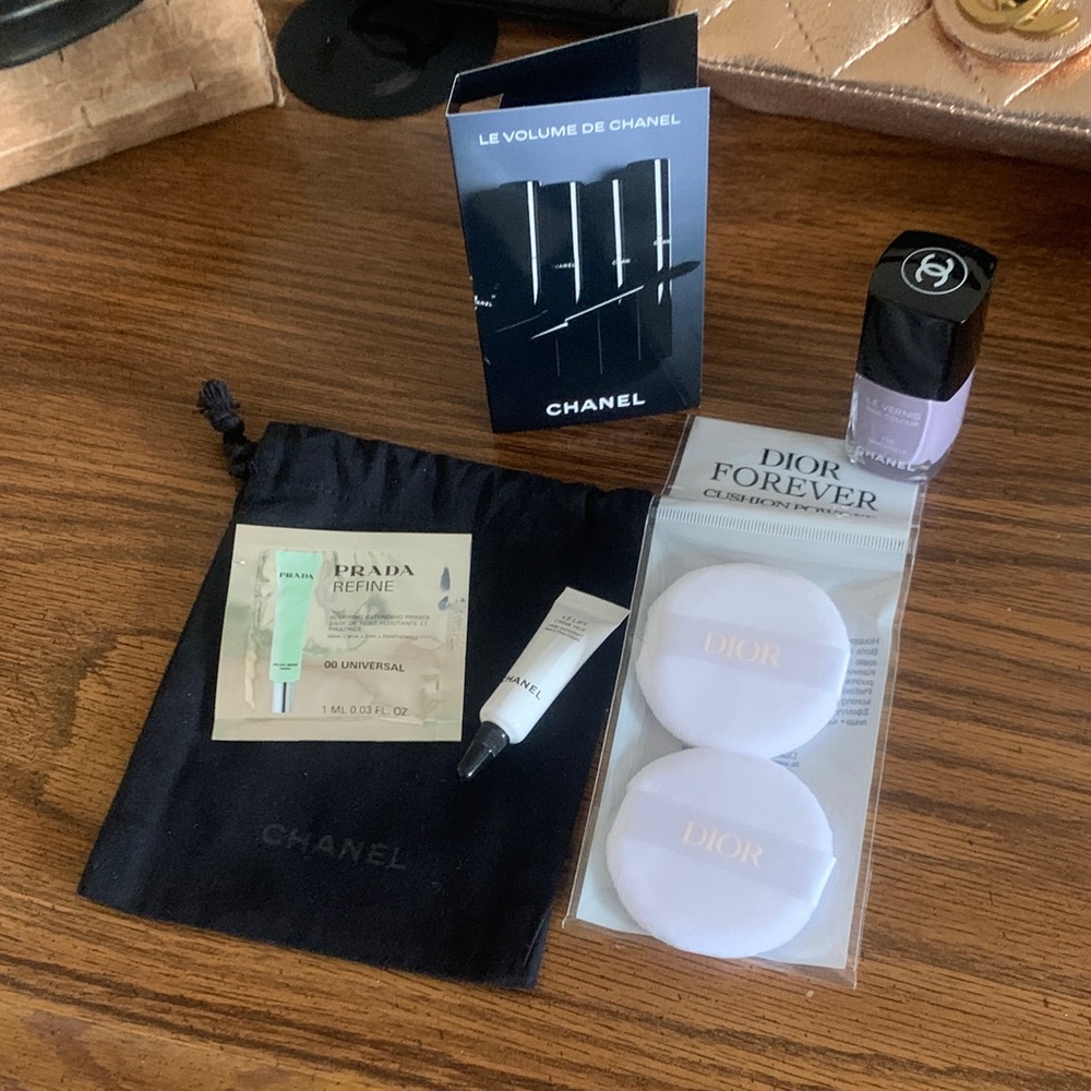 CHANEL  lilac polish, Dior puffs and Prada makeup collection w new bag bundle